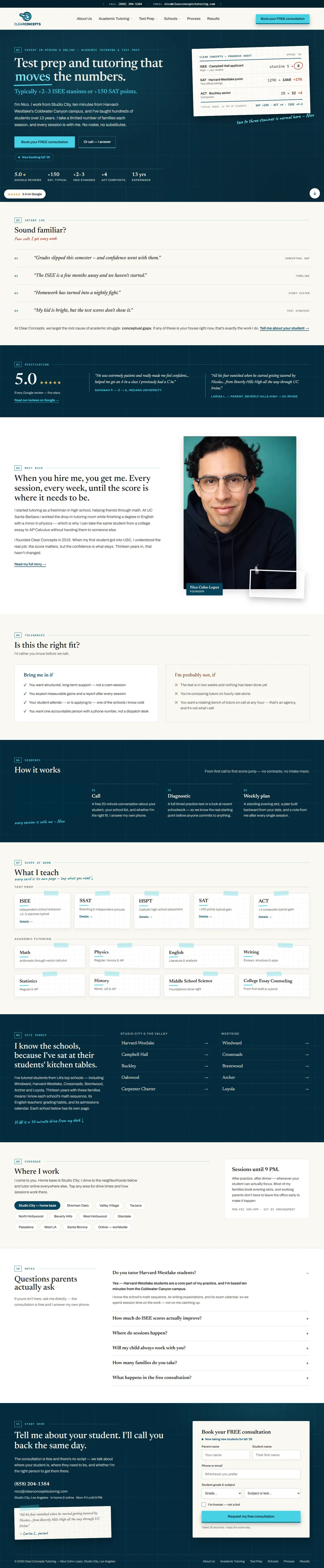 The Clear Concepts Tutoring website