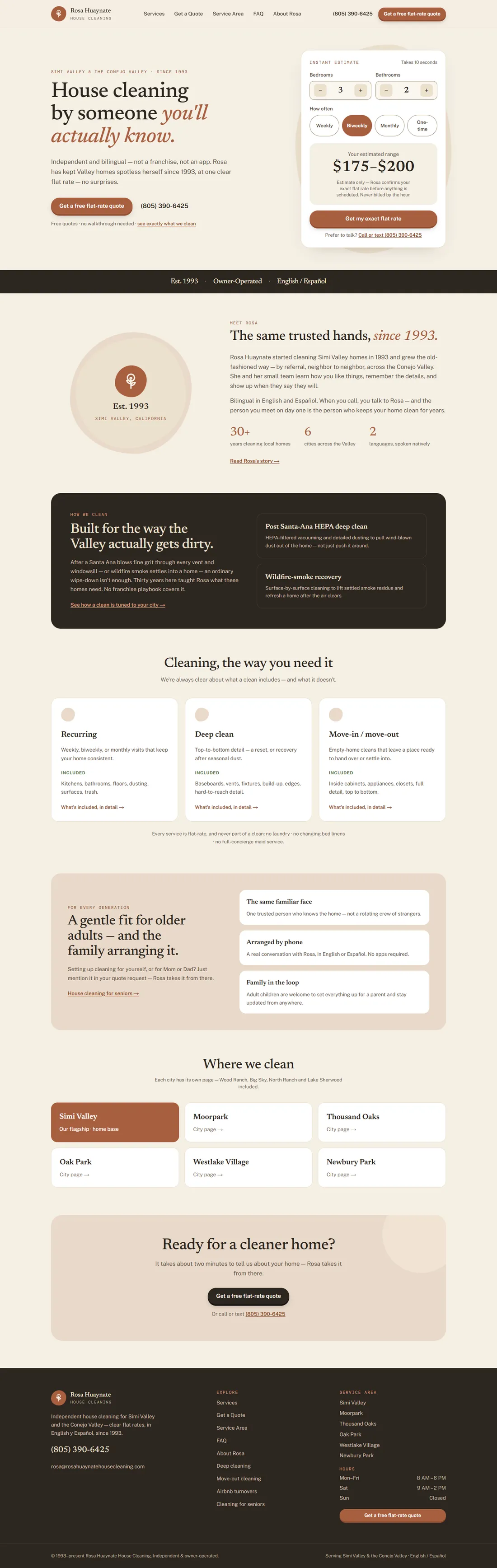 The Rosa Huaynate House Cleaning website